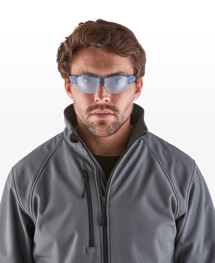 Stream Evo&trade; Small Blue Anti-Fog Lens, Gray and Blue Frame Safety Glasses