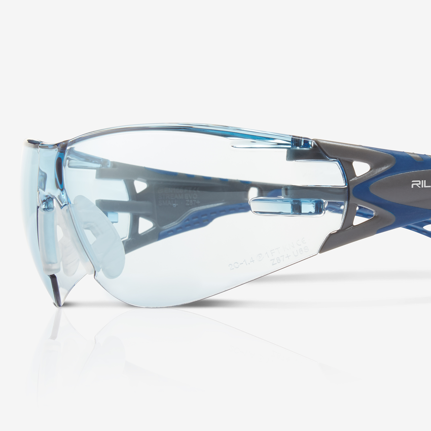 Stream Evo&trade; Small Blue Anti-Fog Lens, Gray and Blue Frame Safety Glasses