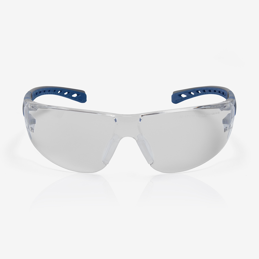 Stream Evo&trade; Eco Indoor/Outdoor Anti-Fog Lens, Gray and Blue Frame Safety Glasses