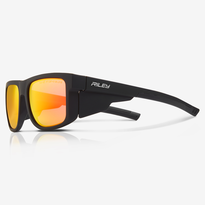 Navigator&trade; Red Fire Mirror Anti-Fog Lens, Matte Black Frame Safety Glasses