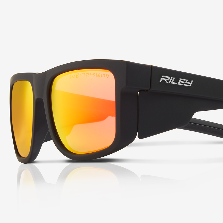 Navigator&trade; Red Fire Mirror Anti-Fog Lens, Matte Black Frame Safety Glasses