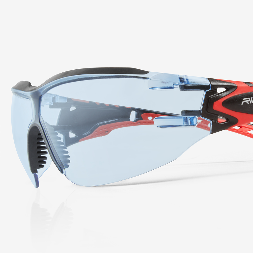Sparta&trade; (Eco) Blue Anti-Fog Lens, Black and Red Frame Safety Glasses