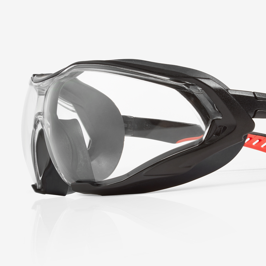 Sparta Pro&trade; Clear Performance Fog Technology Lens, Black and Red Frame Safety Glasses