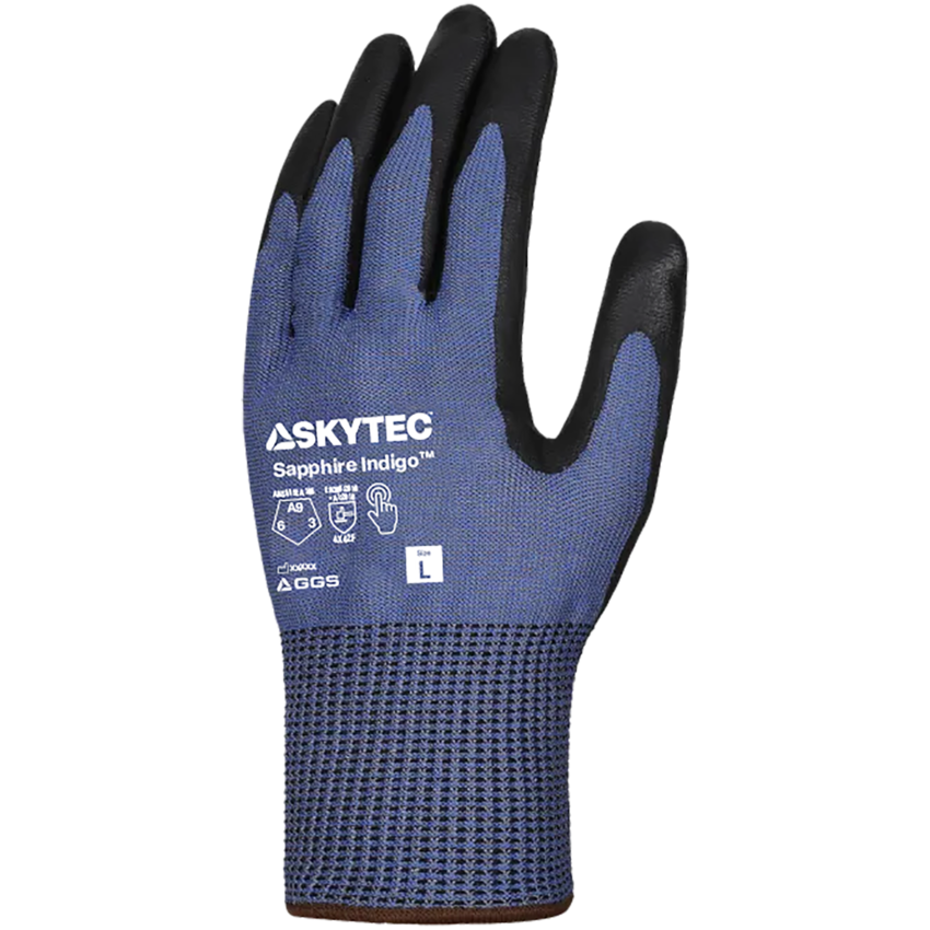 Sapphire Indigo&trade; Extreme Cut Resistant Touchscreen Gloves with Foam Nitrile Coating