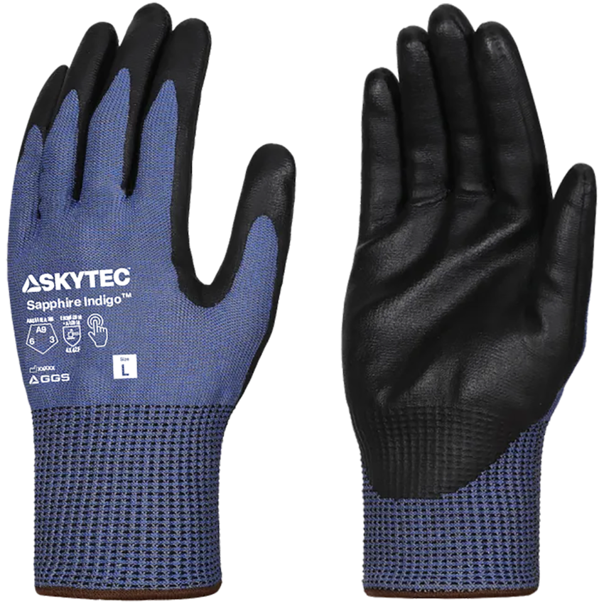 Sapphire Indigo&trade; Extreme Cut Resistant Touchscreen Gloves with Foam Nitrile Coating