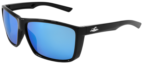 Lionfish&trade; Blue Mirror Performance Fog Technology Polarized Lens, Shiny Black Frame Safety Glasses