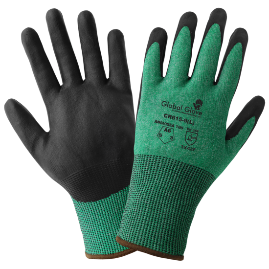 Green-and-White HPPE Nitrile-Coated Gloves with Cut, Abrasion, and Puncture Resistance