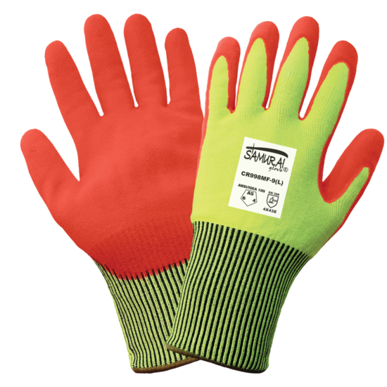 Samurai Glove&reg; High-Visibility Cut, Abrasion, and Puncture Resistant Mach Finish Nitrile Double-Dipped Gloves - LIMITED STOCK