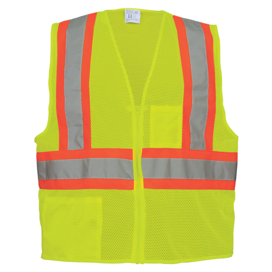 FrogWear® HV High-Visibility Yellow/Green Lightweight Mesh Polyester Vest with Contrasting Orange Trim