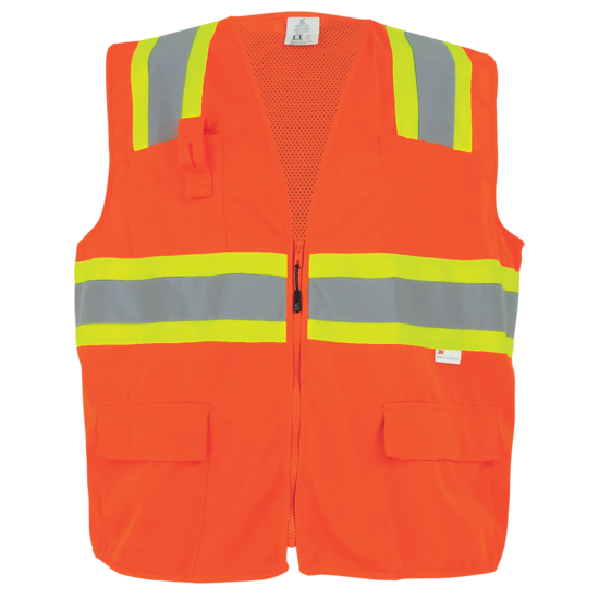 FrogWear® HV High-Visibility Orange Mesh/Solid Surveyors Safety Vest