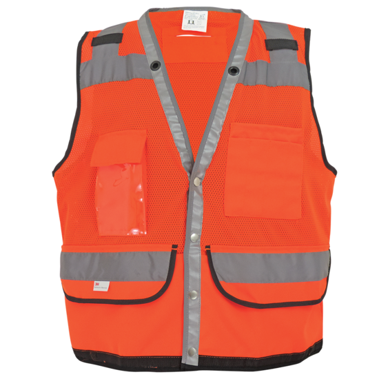 FrogWear® HV Lightweight High-Visibility Orange Mesh and Solid Surveyors Safety Vest