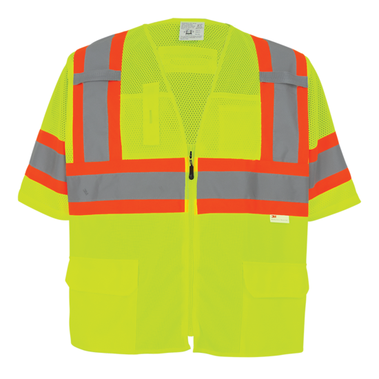 FrogWear® HV Mesh/Solid Polyester High-Visibility Yellow/Green Surveyors Safety Vest