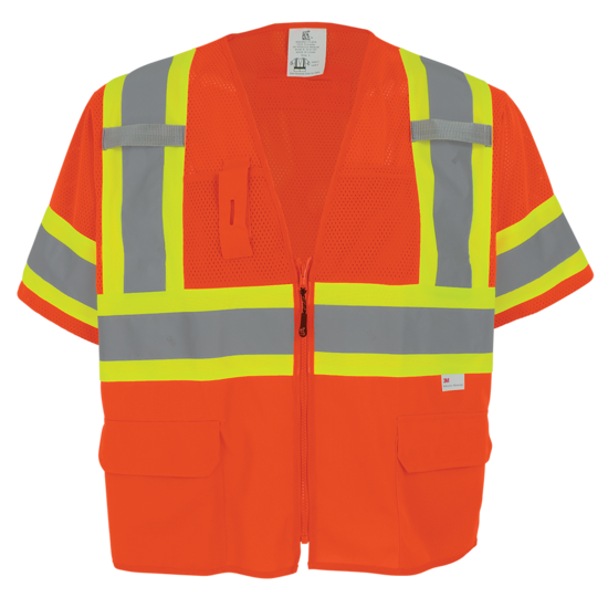 FrogWear® HV Mesh/Solid Polyester High-Visibility Orange Surveyors Safety Vest