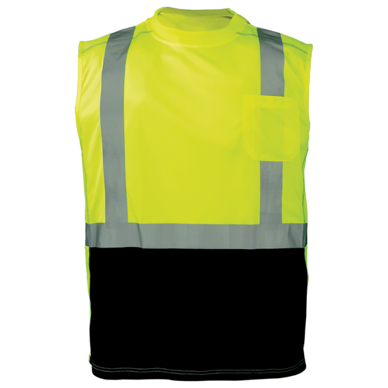 FrogWear® HV Premium Athletic-Type High-Visibility Black Bottom Sleeveless Safety Shirt