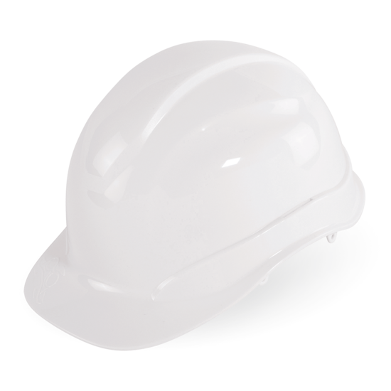 Bullhead Safety™ Head Protection White Unvented Cap Style Hard Hat With Six-Point Ratchet Suspension