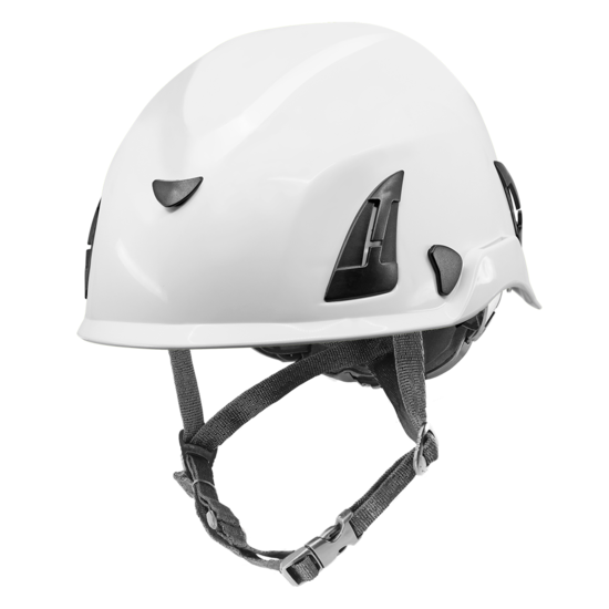 Bullhead Safety™ Head Protection - White Climbing Style Protective Helmet with Six-Point Ratchet Suspension and Four-Point Chin Strap