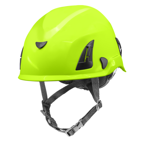 Bullhead Safety™ Head Protection - High-Visibility Yellow/Green Climbing Style Protective Helmet with Six-Point Ratchet Suspension and Four-Point Chin Strap