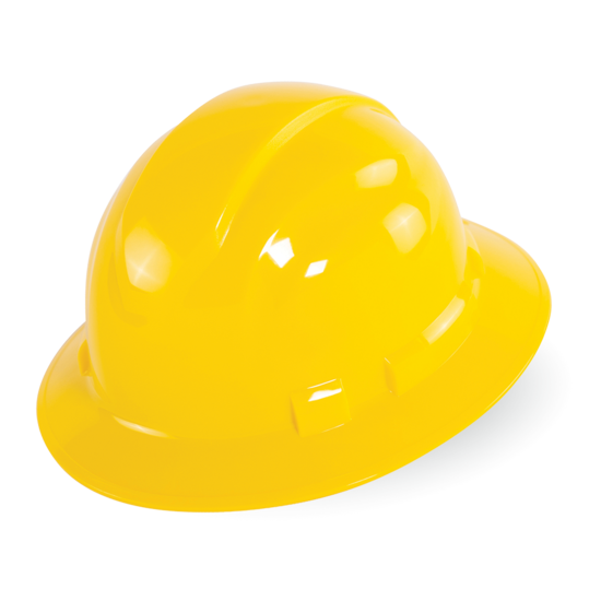 Bullhead Safety™ Head Protection Yellow Unvented Full Brim Style Hard Hat With Six-Point Ratchet Suspension