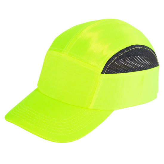 Bullhead Safety™ Head Protection High-Visibility Yellow/Green With Black Mesh Baseball Style Bump Cap