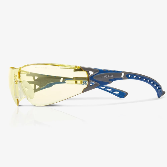 Stream Evo&trade; Eco Amber Anti-Fog Lens, Gray and Blue Frame Safety Glasses