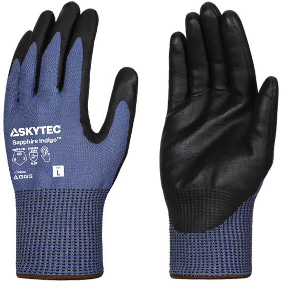 Sapphire Indigo&trade; Extreme Cut Resistant Touchscreen Gloves with Foam Nitrile Coating